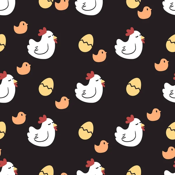 Hen Chicks Bird Family Vector Graphic Cartoon Seamless Pattern Can — 스톡 벡터