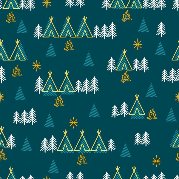 Summer Green Forest Camping Ground Vector Graphic Seamless Pattern Can — стоковый вектор