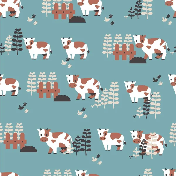 Cattle Organic Farm Vector Graphic Seamless Pattern Can Use Background — Image vectorielle