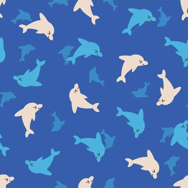 Happy Playing Dolphin Fish Vector Graficzny Bezszwowy Wzór Może Być — Wektor stockowy