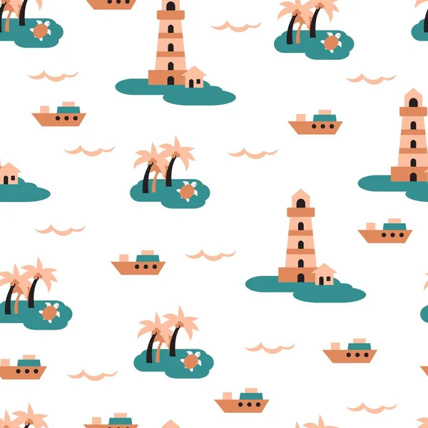 Lighthouse Mini Islands Vector Graphic Art Padrão Sem Costura Pode —  Vetores de Stock