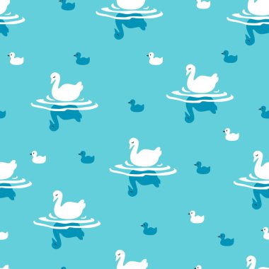 Göl Vektörü Grafiksiz Desenli Kuğu Sürüsü arkaplan ve giyim tasarımı için kullanılabilir