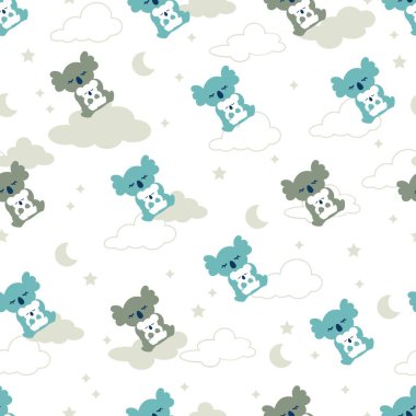 Rüya Diyarı 'nda Koala Anne Sarılması Grafiksiz Desen arka plan ve giysi tasarımı için kullanılabilir