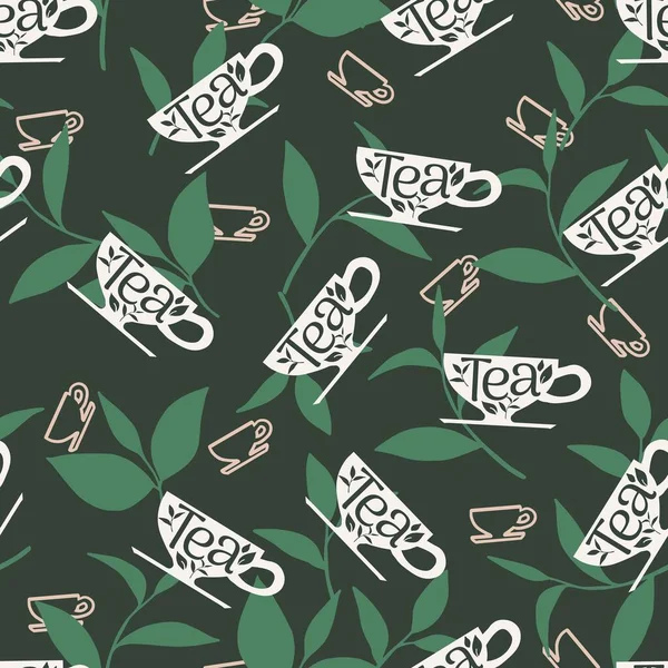 Травяной Зеленый Чай Кубок Напитки Векторный Графический Бесшовный Шаблон Использован — стоковый вектор