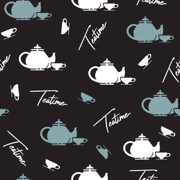 Чашки Чая Чайник Абстрактный Векторный Бесшовный Шаблон Использован Фона Одежды — стоковый вектор