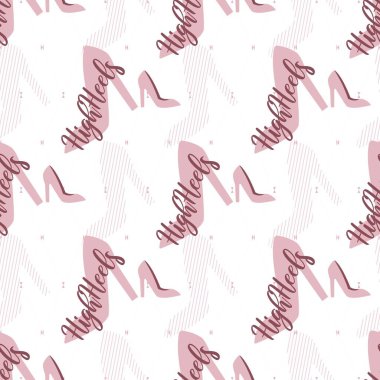 Moda Pembe Yüksek Topuklar Vektör Grafiksel Şekilsiz Desen arkaplan ve giyim tasarımı için kullanılabilir