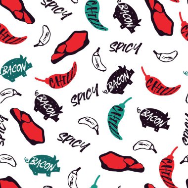 Arka plan ve giysi tasarımı için Retro Baharatlı Biber Biberi Vektör Grafiksiz Desen kullanılabilir