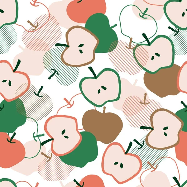 Fresh Apple Orchard Vector Graphic Art Seamless Pattern Can Use — Vetor de Stock