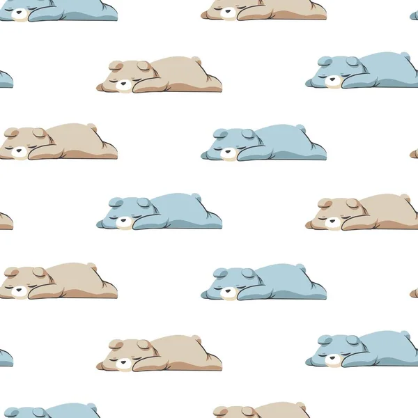 Cute Sleeping Bear Animals Vector Graphic Art Seamless Pattern Can — стоковый вектор