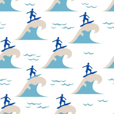 Mutlu Sörf Etkinlikleri Vektör Sanatı Kusursuz Desen arka plan ve giysi tasarımı için kullanılabilir