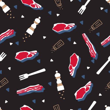 Lezzetli Baharatlı Pastırma Et Vektörü Grafik Çizimsiz Desen arka plan ve giyim tasarımı için kullanılabilir