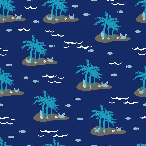 Summer Holiday Small Tropical Islands Vector Graphic Seamless Pattern Can — Διανυσματικό Αρχείο