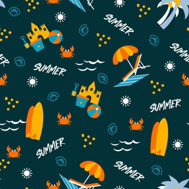 Summer Holiday Beach Activities Vector Graphic Seamless Pattern can be use for background and apparel design