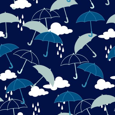 Cute Blue Umbrella and Rainy Days Vector Graphic Seamless Pattern can be use for background and apparel design