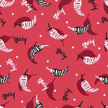 Red Spicy Chillies Food Vector Graphic Seamless Pattern can be use for background and apparel design