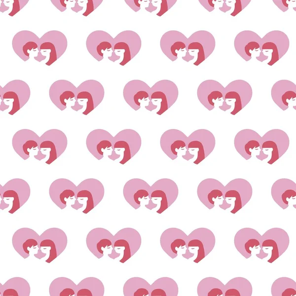 Loving Couple Man Woman Heart Shape Vector Seamless Pattern Can — Image vectorielle