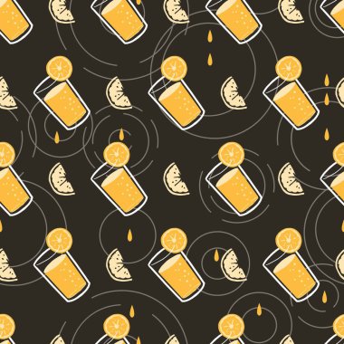 Fresh Orange Fruit Juice Vector Graphic Seamless Pattern can be use for background and apparel design
