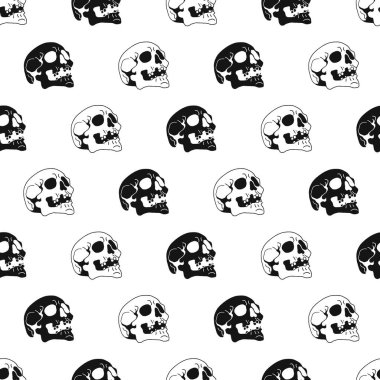 Black White Head Skull Bones Creepy Vector Graphic Seamless Pattern can be use for background and apparel design
