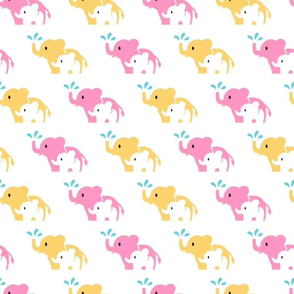 Happy Cute Mother Children Elephants Playing Water Vector Seamless Pattern — Image vectorielle