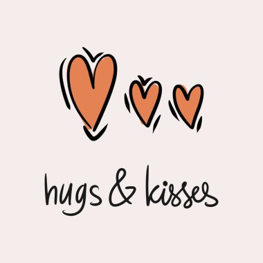 Sevgililer Günü vektör illüstrasyonunda boho renklerinde. Kalpli ve harfli elle çizilmiş elementler. Posterler, kartlar, davetiyeler için.