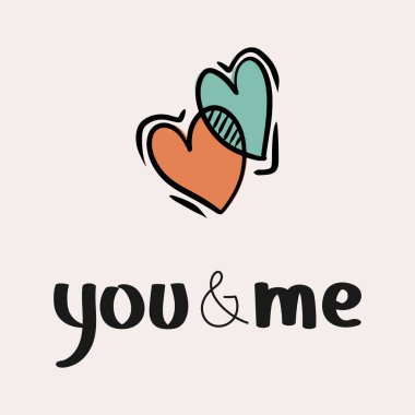 Sevgililer Günü vektör illüstrasyonunda boho renklerinde. Kalpli ve harfli elle çizilmiş elementler. Posterler, kartlar, davetiyeler için.