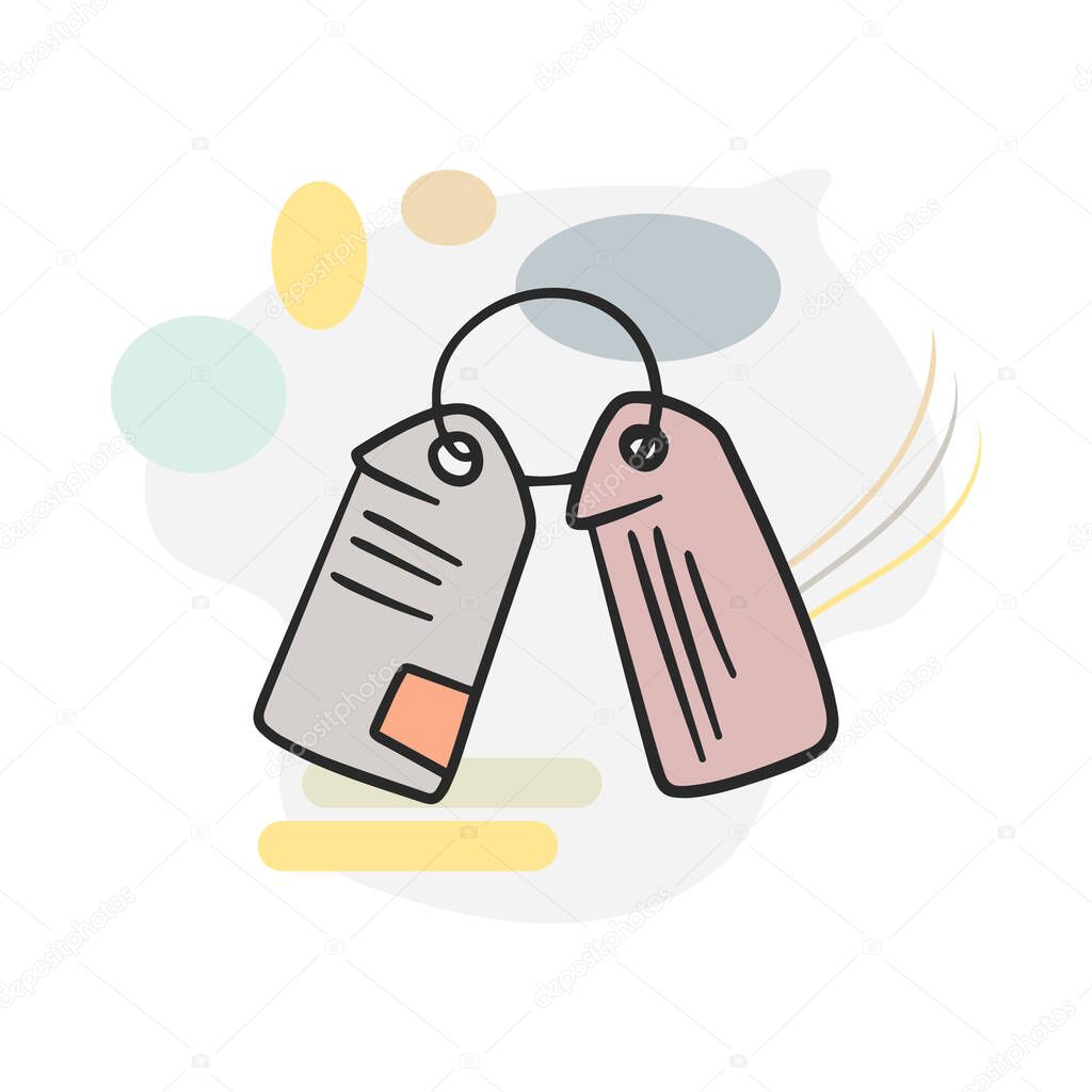 Shopping labels and stickers. Different stuff from local market. Colored trendy vector illustration. Cartoon style. Flat design