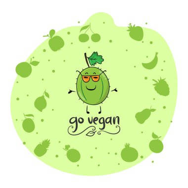 Çizgi film komik bektaşi üzümü karakterleri ve meyveler beyaz arkaplan vektör illüstrasyonunda izole edilmiş. Komik meyve surat ve çizgi film karakterleri ikon vektörü. Çizgi film yiyecekle yüzleşir.