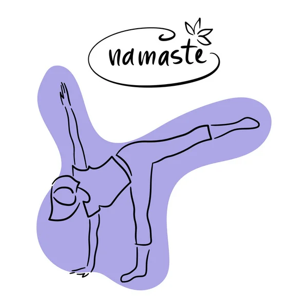 Harflerle meditasyon yapan bir kadın. Yoga, meditasyon, rahatlama, dinlenme, sağlıklı yaşam tarzı kavramları. Satır sanat tarzında vektör illüstrasyonu