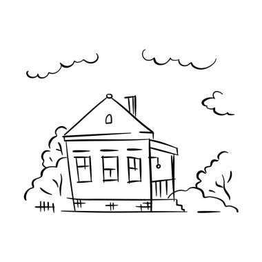 Sevimli bir çizgi film tarzında el çizimi Avrupa şehir evi. Renkli modern konak binası çizimi. Eski evler, şehir binaları, Doodle dekoratif eşya koleksiyonu. Yaratıcı vektör illüstrasyonu.