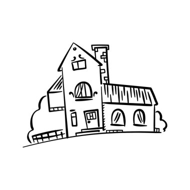 Sevimli bir çizgi film tarzında el çizimi Avrupa şehir evi. Renkli modern konak binası çizimi. Eski evler, şehir binaları, Doodle dekoratif eşya koleksiyonu. Yaratıcı vektör illüstrasyonu.