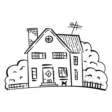 Sevimli bir çizgi film tarzında el çizimi Avrupa şehir evi. Renkli modern konak binası çizimi. Eski evler, şehir binaları, Doodle dekoratif eşya koleksiyonu. Yaratıcı vektör illüstrasyonu.