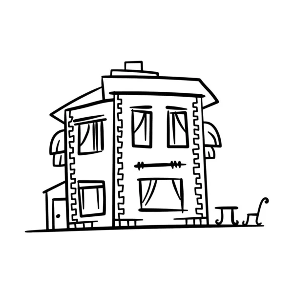 Hand Drawn European City House Cute Cartoon Style Colorful Modern — Stock Vector