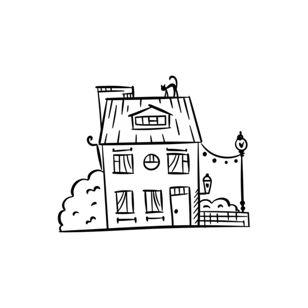 Sevimli bir çizgi film tarzında el çizimi Avrupa şehir evi. Renkli modern konak binası çizimi. Eski evler, şehir binaları, Doodle dekoratif eşya koleksiyonu. Yaratıcı vektör illüstrasyonu.