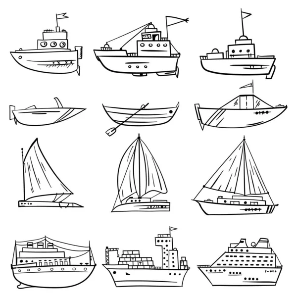 Doodle Desenho Animado Mão Barco Navio Iate Desenho Vetorial Isolado — Vetor de Stock