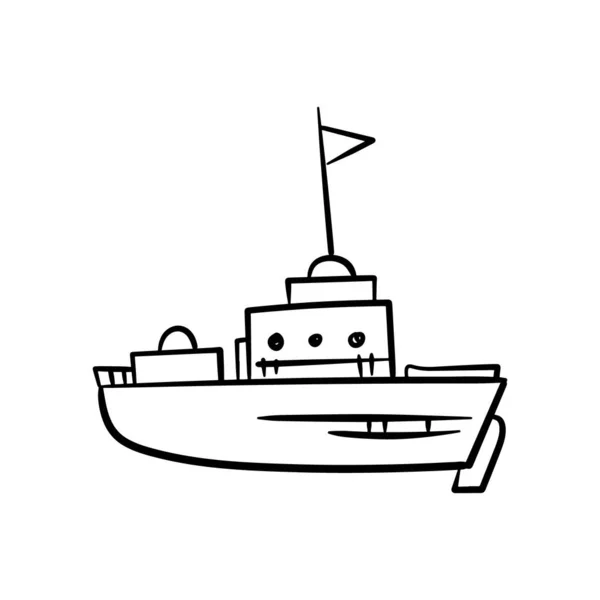 Doodle Dessin Animé Main Bateau Bateau Yacht Dessin Vectoriel Isolé — Image vectorielle