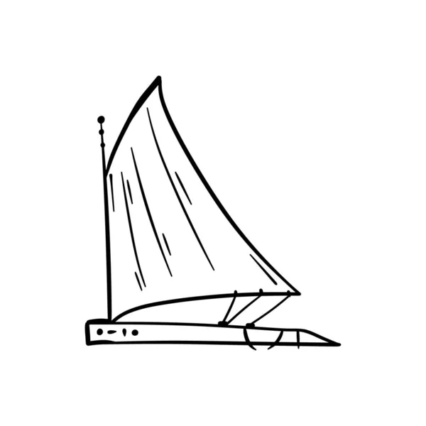 Doodle Dessin Animé Main Bateau Bateau Yacht Dessin Vectoriel Isolé — Image vectorielle