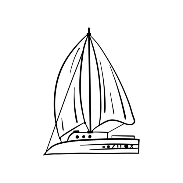 Doodle Tecknad Hand Rita Båt Fartyg Yacht Vektorritning Isolerad Vit — Stock vektor