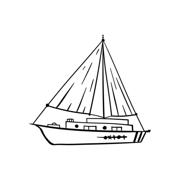 Doodle Dessin Animé Main Bateau Bateau Yacht Dessin Vectoriel Isolé — Image vectorielle