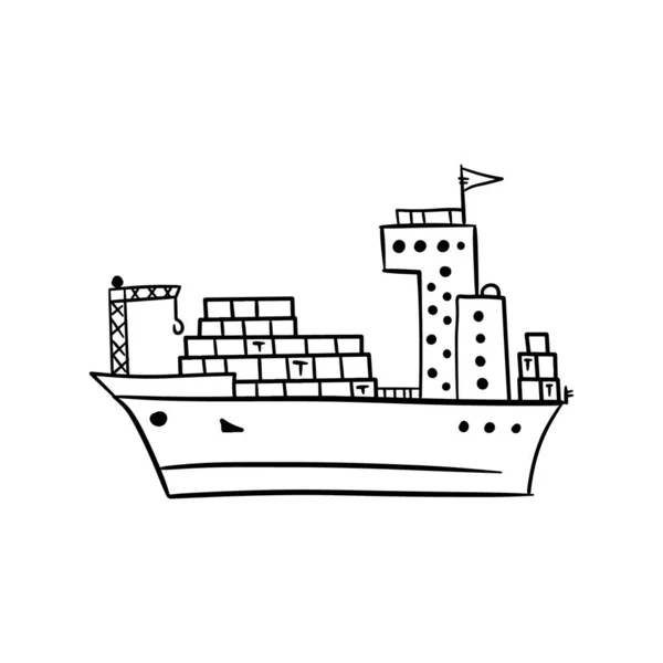 Doodle Dessin Animé Main Bateau Bateau Yacht Dessin Vectoriel Isolé — Image vectorielle