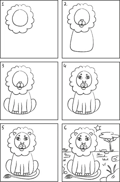 Lion drawing instruction and coloring book