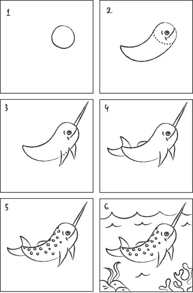 Narwhal drawing instruction and coloring book