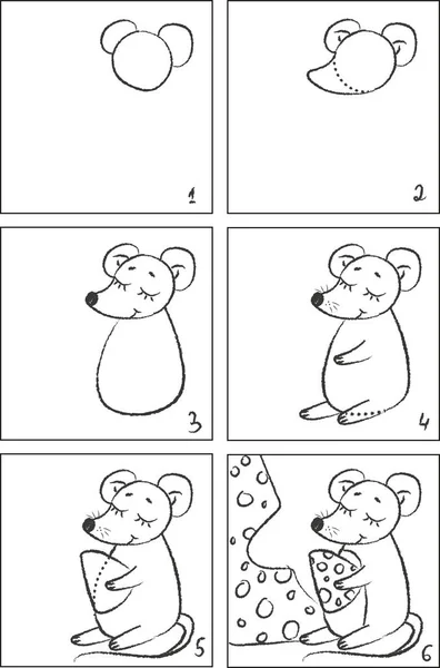 Mouse Drawing Instruction Coloring Book — ストックベクタ