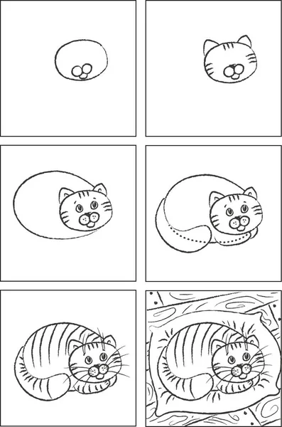 Cat Drawing Instruction Coloring Book — Stok Vektör