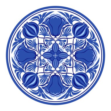 Çemberdeki etnik vektör deseni. Klasik dekoratif elementler. Orijinal çizim, illüstrasyon. İslam, Arapça, Hintçe, Türkçe, Pakistanca, Çince, sedirce. Seramik yemekler için şablon, kumaş