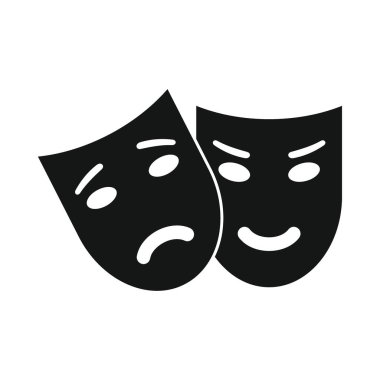 Vector theatrical masks black simple icon isolated on white