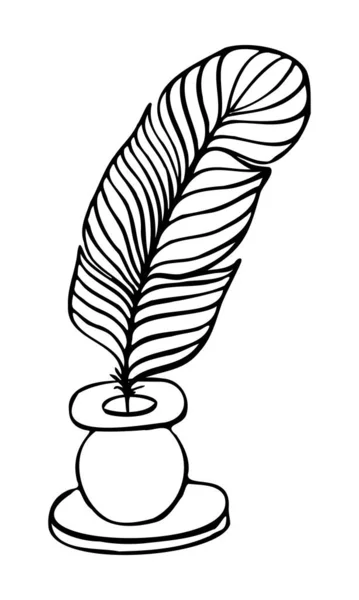 Doodle Illustration Quill Och Bläckhorn Antik Stämning Logotyp Stil — Stock vektor