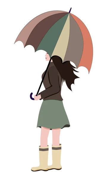 Debout Fille Dans Une Jupe Des Galoches Avec Parapluie Coloré — Image vectorielle