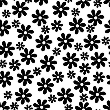 Beyaz arkaplanda siyah basit çiçeklerin pürüzsüz deseni
