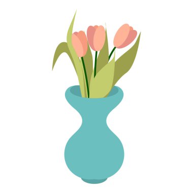 Beyaz vazoda bir buket lale. Dekor Ögesi.