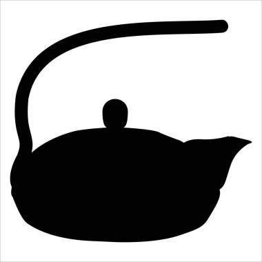 Çaydanlığın siyah biçimi vektörde beyaza izole edilmiş.